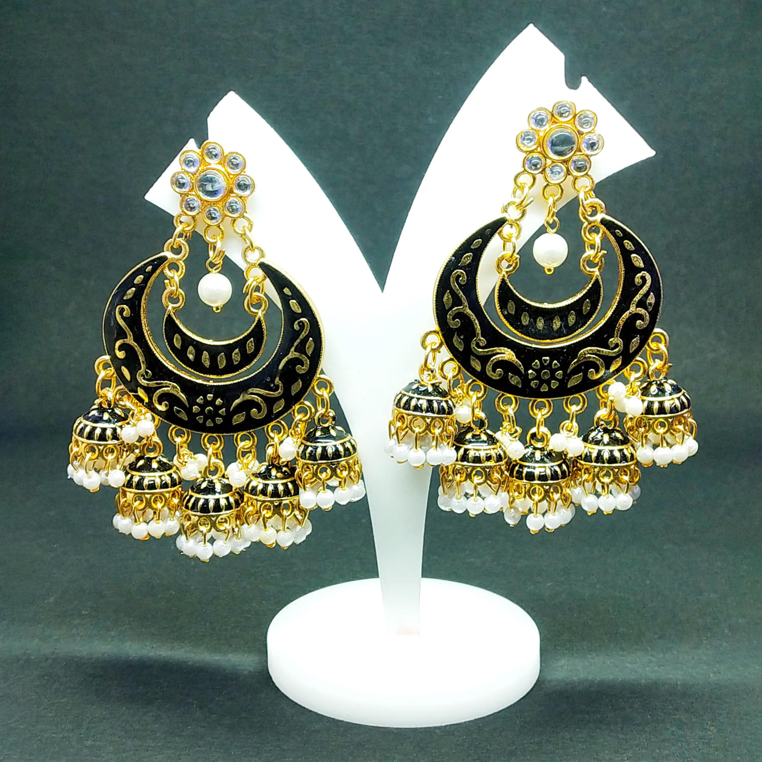 Kundan Earrings (Black) – Li'l Tings