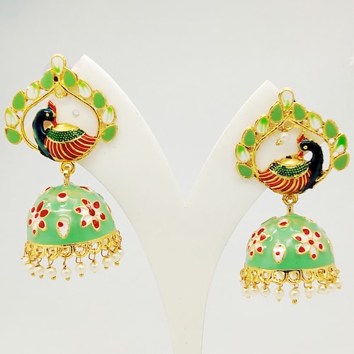 Buy Peacock Green Kundan Earring