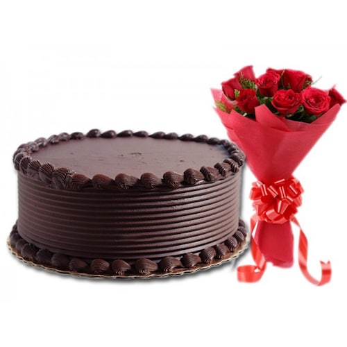 Buy Triple Chocolate Cake Flower Combo