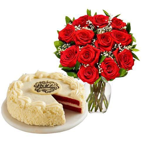 Buy 12 Long Stemmed Red Roses with Cake