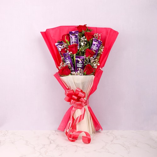 Buy Graceful Roses and Chocolate Arrangement