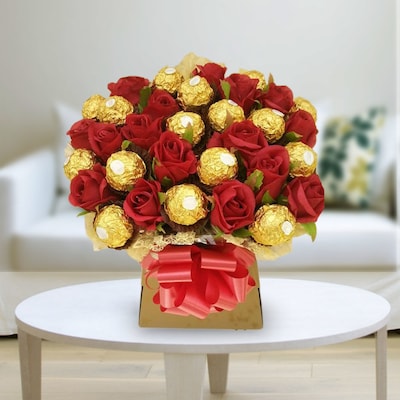 Red Roses With Ferrero Rocher Arrangement