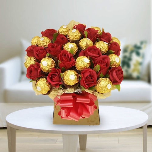 Buy Red Roses With Ferrero Rocher Arrangement