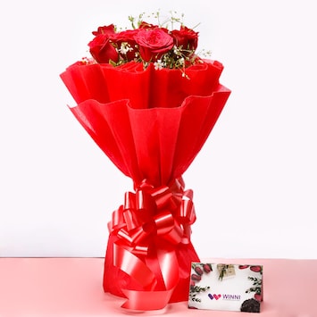 10 Red Rose In Red Paper Packing