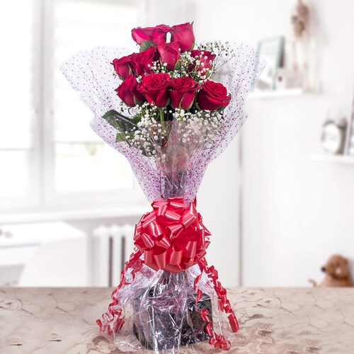 Buy 10 Elegant Red Roses Bouquet