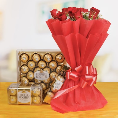 10 Red Roses With Ferrero Rochers