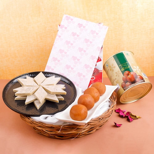 Buy Kaju Katli With Gulabjamun and Greeting Card