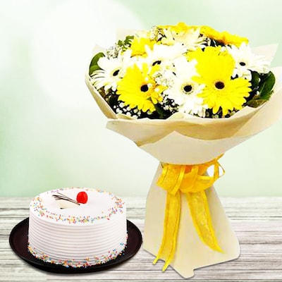 Vanilla Cake With Mix Gerberas