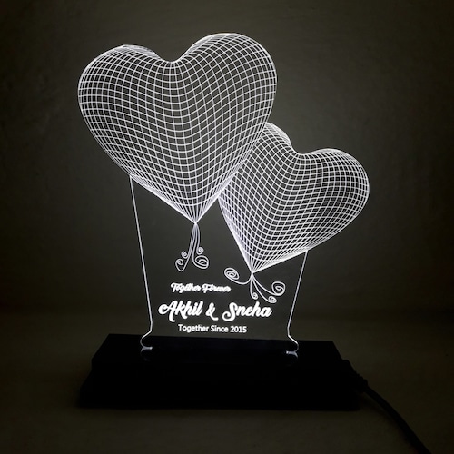 Buy Personalised Double Hearts 3D Led Lamp