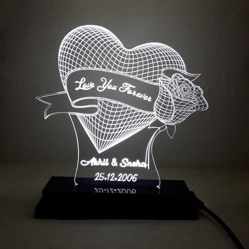 Buy Personalised Rose Heart Led Lamp