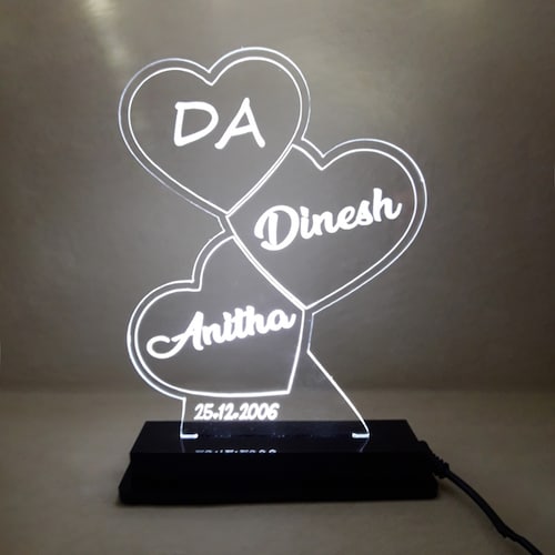 Buy Personalised Three Heart 3D LED lamp