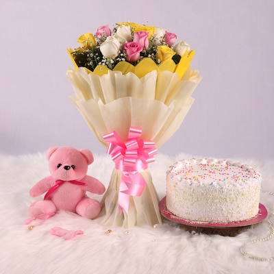 Mix Beauty Flower With Cake Combo