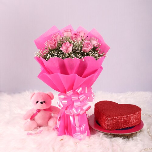 Buy Pink Roses Gracefully Combo