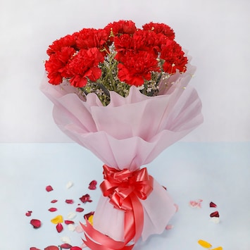 12 Red Carnations In Paper Packing