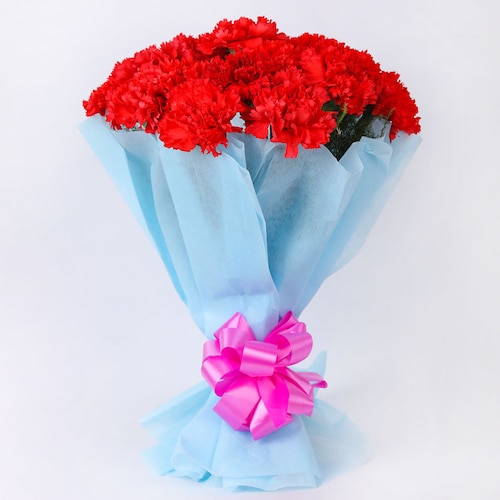 Buy 15 Red Carnations With Paper Packing