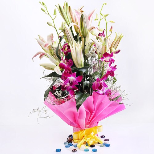 Buy Lilies And Purple Orchid