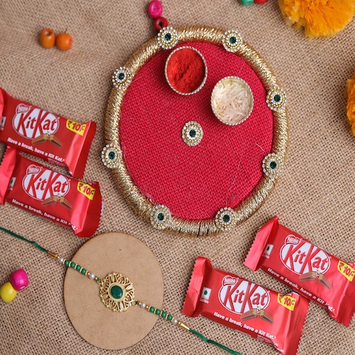 Buy Kundan Rakhi With Kit Kat Chocolate Combo