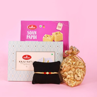 Designer Rakhi with Assorted Sweets and Dry Fruit