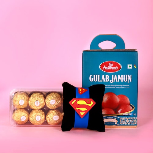 Buy Superman Rakhi With Sweets And chocolate