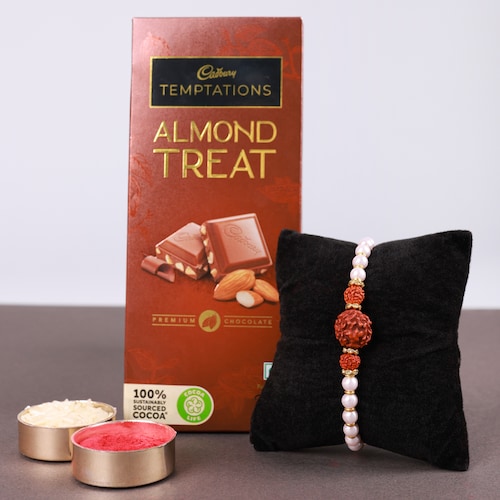Buy Rudraksha Rakhi And Cadbury Temptation Almond Treat Chocolate