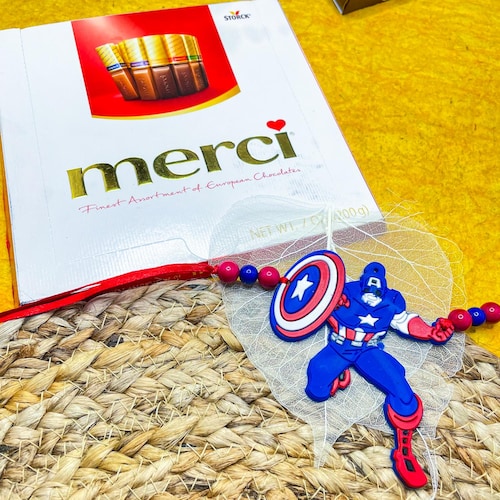 Buy Captain America Kid Rakhi With Merci Assorted Chocolate Box