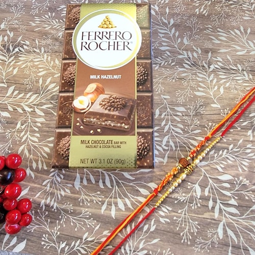 Buy Two Beads Designer Rakhi Set With Ferrero Rocher Bar