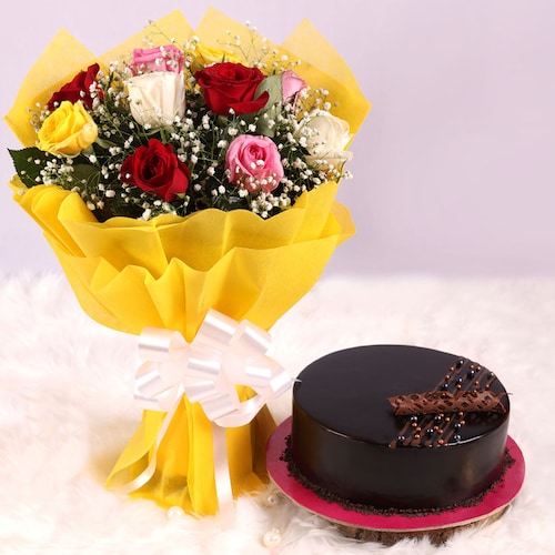Buy Mix Flower with Cake
