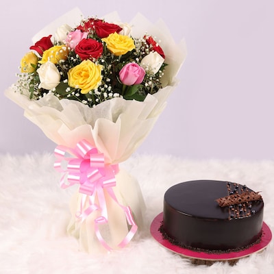 Mix Flowers with Chocolate cake