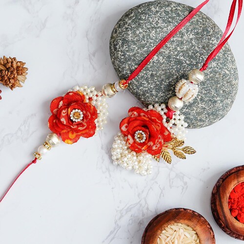 Buy Premium Red Flowers Bhaiya Bhabhi Rakhi