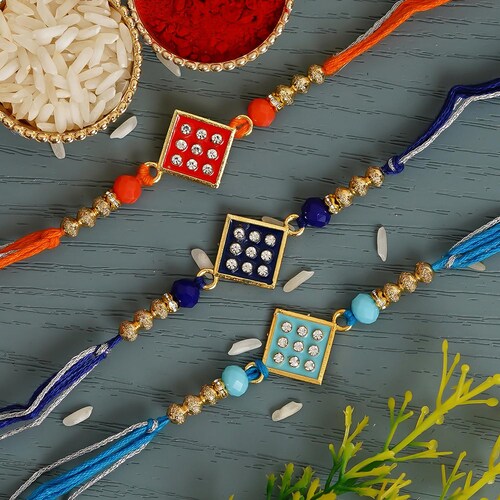 Buy Multicolor Pack Of 3 Designer Rakhis
