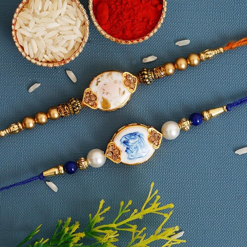 Buy Blue And Orange Pack Of 2 Stone Rakhis