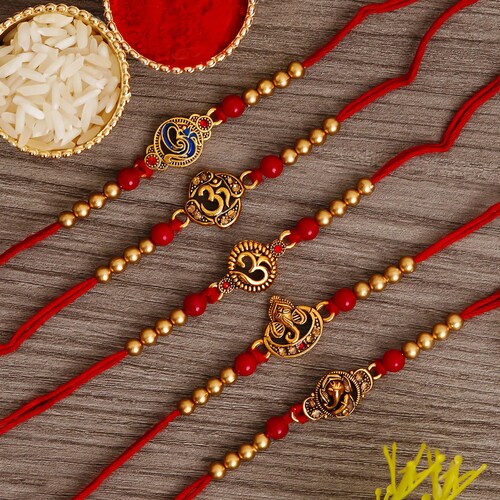 Buy Red And Golden Religious Rakhis Pack Of 5