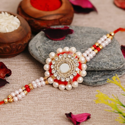 Buy Red And White Pearl Rakhi