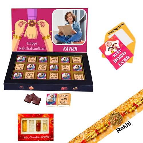 Buy Personalised Rakhi Combo Gift For Bhai With Chocolate
