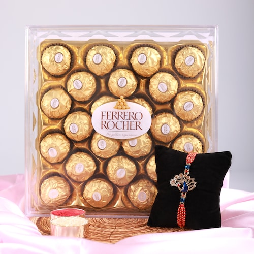 Buy Peacock Rakhi With Ferrero Rocher Chocolate 24 Pieces