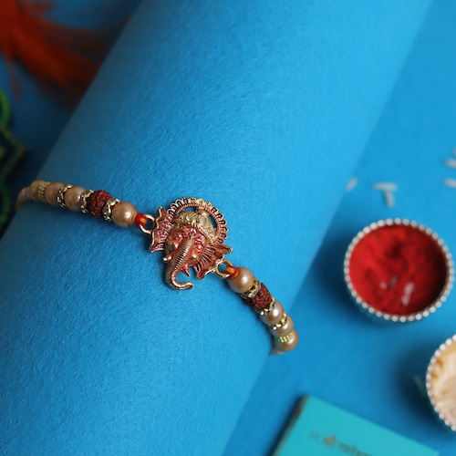 Buy Single Ganesha With Rudraksha Beads Rakhi