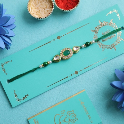 Green Meenakari Beads Jewellery Style Rakhi
