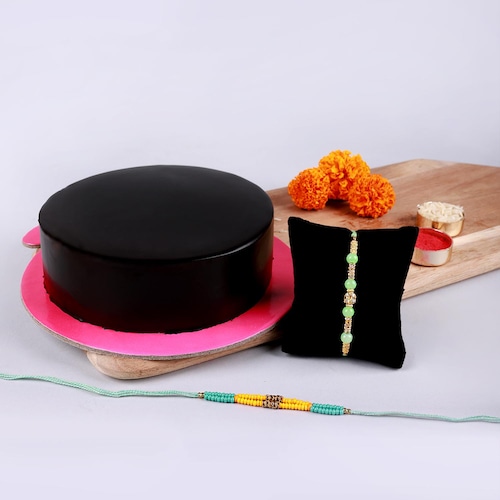 Buy Pretty Rakhi And Cake Combo