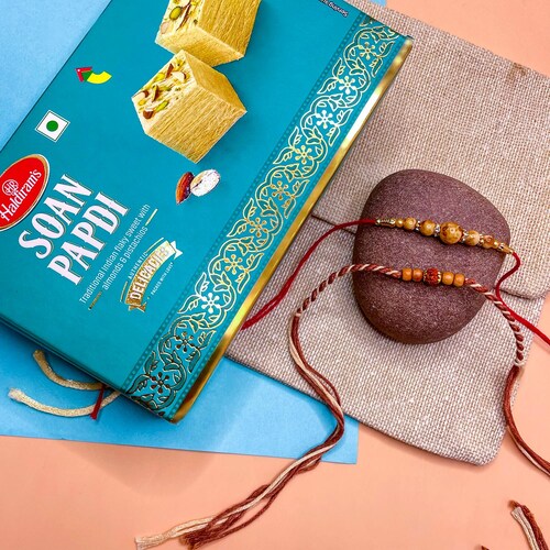 Buy Two Designer Rakhi With Haldiram Soan Papdi