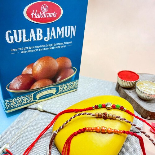 Buy Three Rakhis With Gulab Jamun