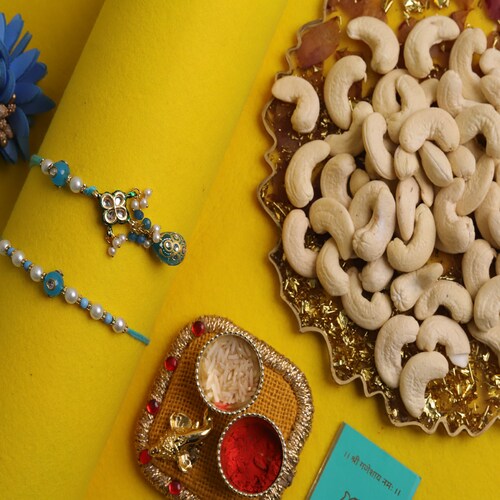 Buy Kundan Pearl Bhaiya Bhabhi Rakhi With Cashew Nuts