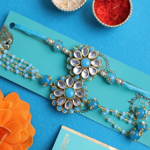 Buy Bhaiya Bhabhi Blue Floral Rakhi Set