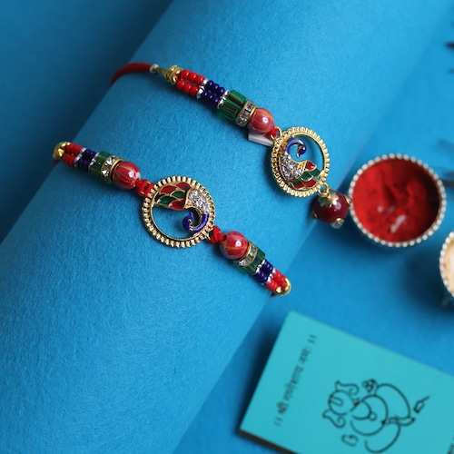 Buy Bhaiya Bhabhi Peacock Multicolor Beads Rakhi Set