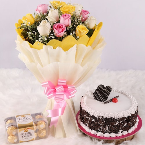 Buy Mixed Flowers And Cake Combo