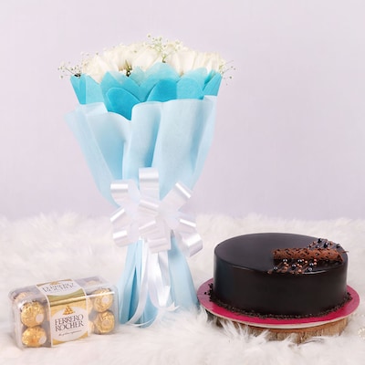 Colorful Assorted  White Roses Combo