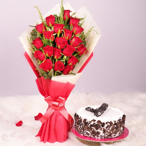 Buy Fiona Red Rose With Cake