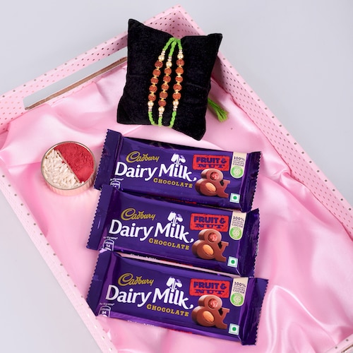Buy Set Of 3 Rudraksha Rakhi With Chocolate