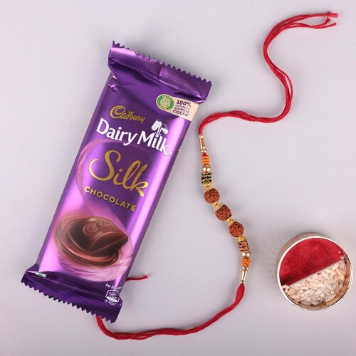 Buy Rudraksha Rakhi With Cadbury Silk  60 Gms
