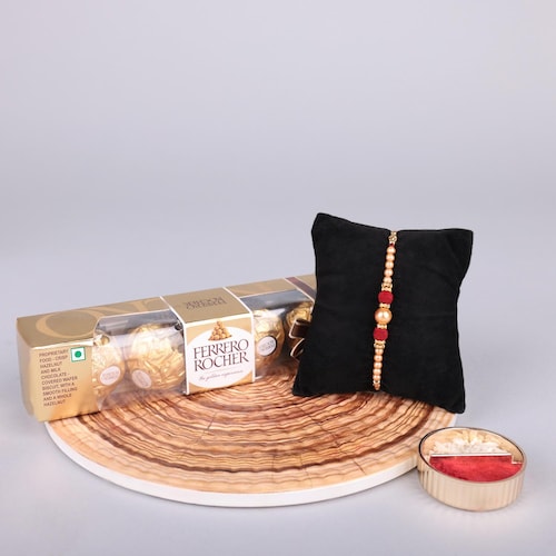Buy Single Valvet Pearl Rakhi With Small Ferrero Rocher 4 pcs