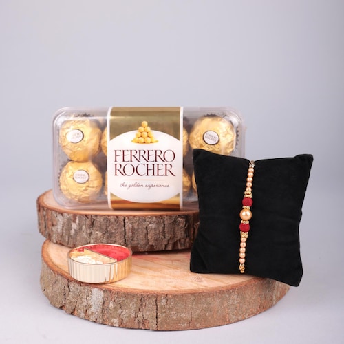 Buy Holy Pearl Rakhi With Ferrero Rocher Combo